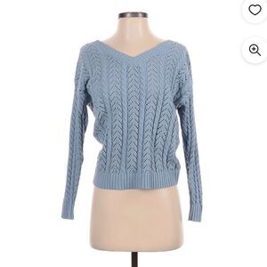 twist back POINTELLE KNIT crop sweater BLUE SIZE XS